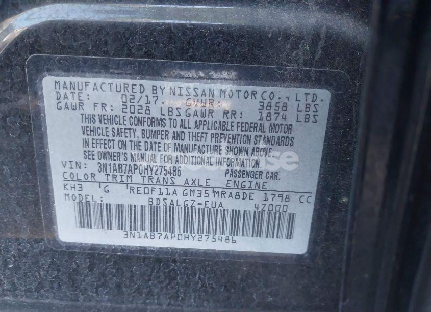 Photo 9 of 2017 Nissan Sentra SL (VIN 3N1AB7AP0HY275486)