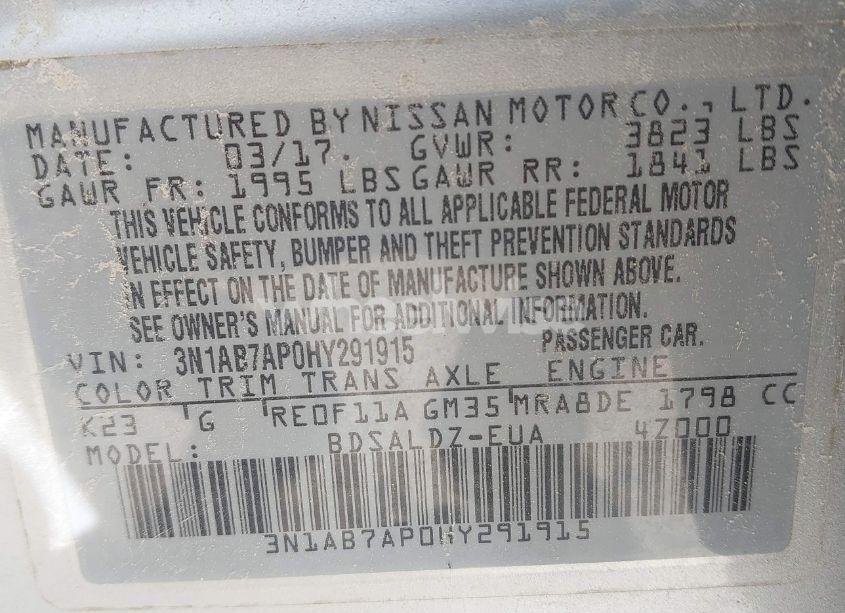 Photo 9 of 2017 Nissan Sentra SV (VIN 3N1AB7AP0HY291915)