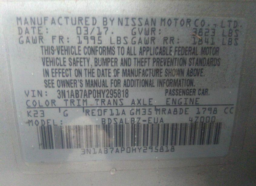 Photo 9 of 2017 Nissan Sentra S (VIN 3N1AB7AP0HY295818)