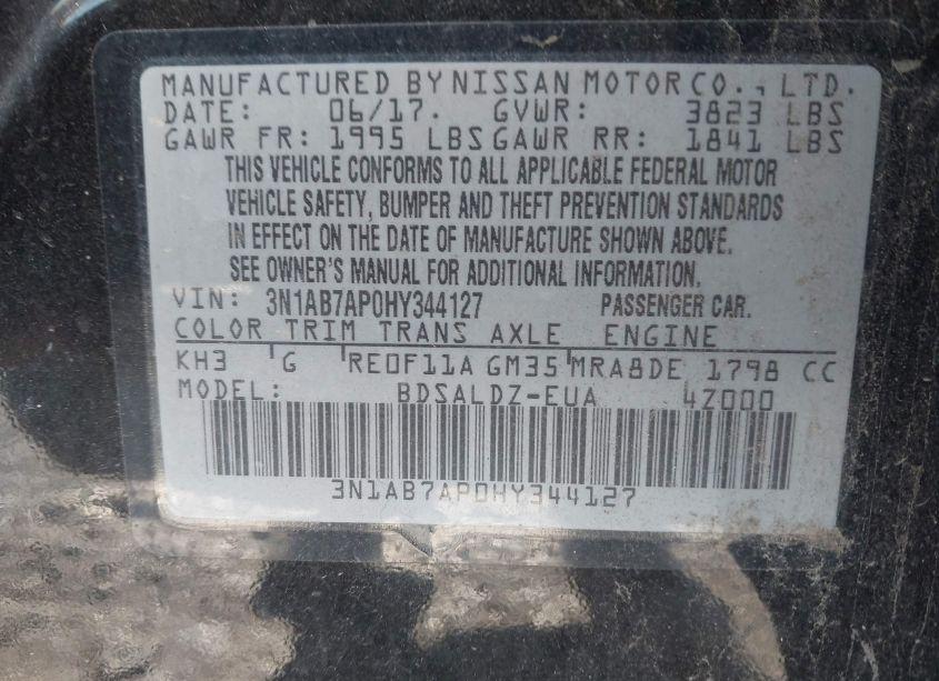 Photo 9 of 2017 Nissan Sentra SV (VIN 3N1AB7AP0HY344127)