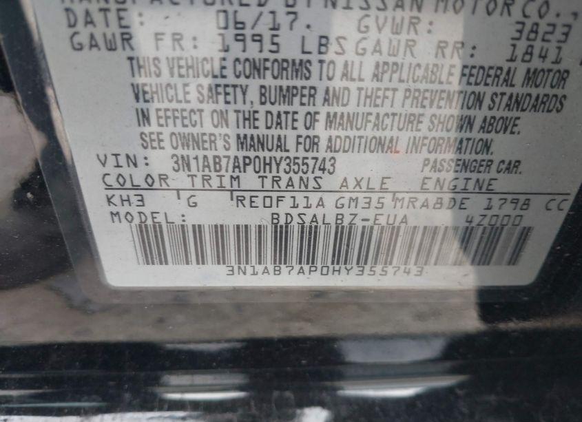 Photo 9 of 2017 Nissan Sentra S (VIN 3N1AB7AP0HY355743)