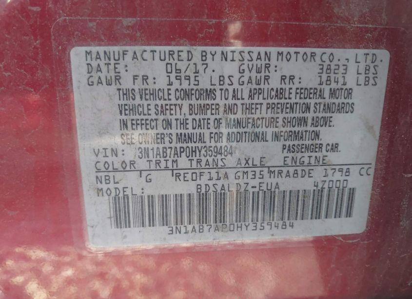 Photo 9 of 2017 Nissan Sentra SV (VIN 3N1AB7AP0HY359484)