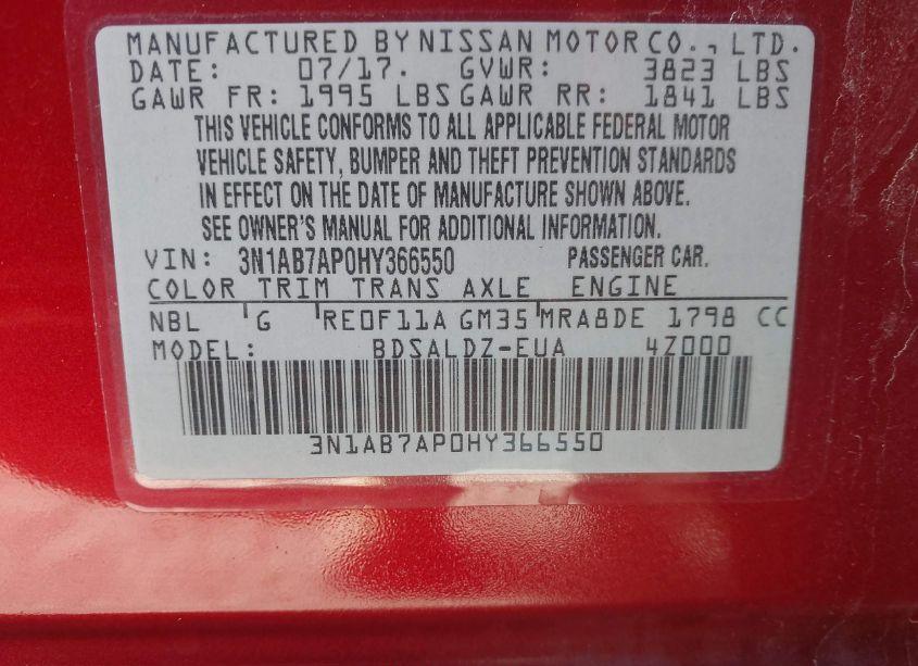 Photo 9 of 2017 Nissan Sentra SV (VIN 3N1AB7AP0HY366550)