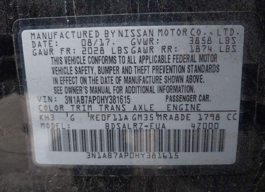 Photo 9 of 2017 Nissan Sentra SR (VIN 3N1AB7AP0HY381615)