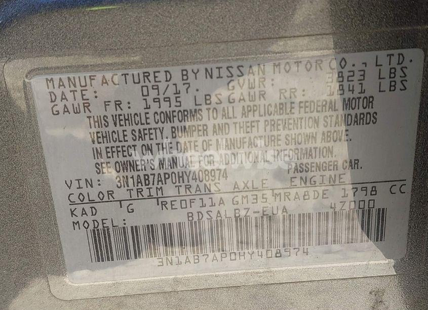 Photo 9 of 2017 Nissan Sentra S (VIN 3N1AB7AP0HY408974)