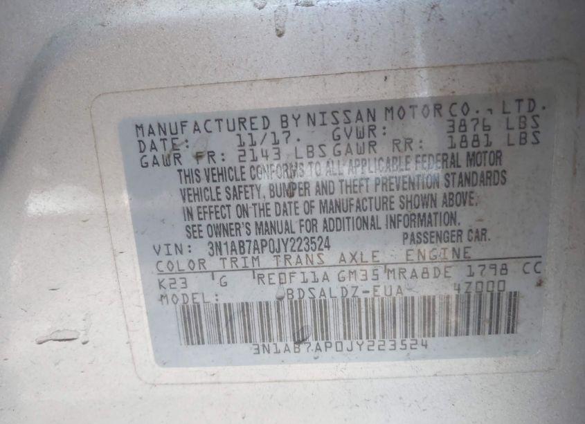 Photo 9 of 2018 Nissan Sentra SV (VIN 3N1AB7AP0JY223524)