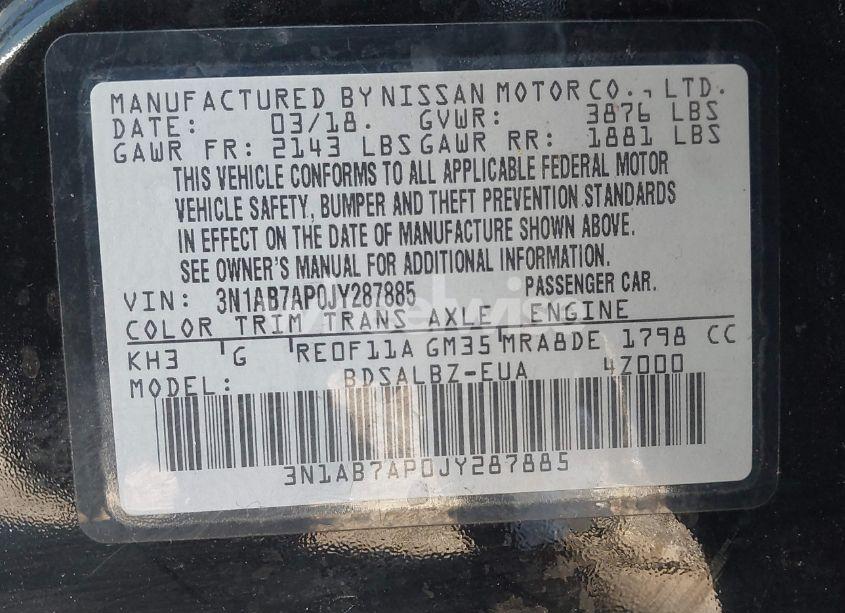 Photo 9 of 2018 Nissan Sentra S/SV/SR/SL (VIN 3N1AB7AP0JY287885)