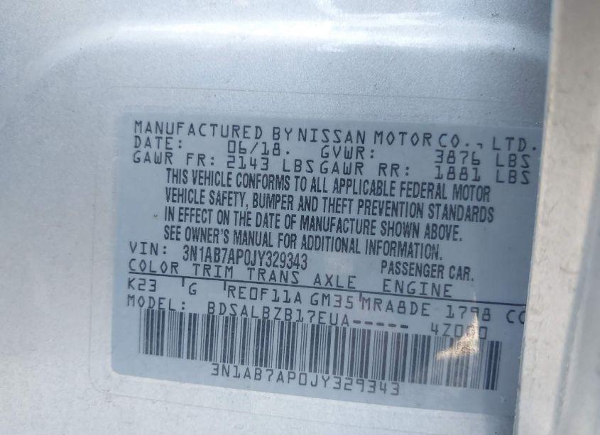 Photo 9 of 2018 Nissan Sentra S (VIN 3N1AB7AP0JY329343)