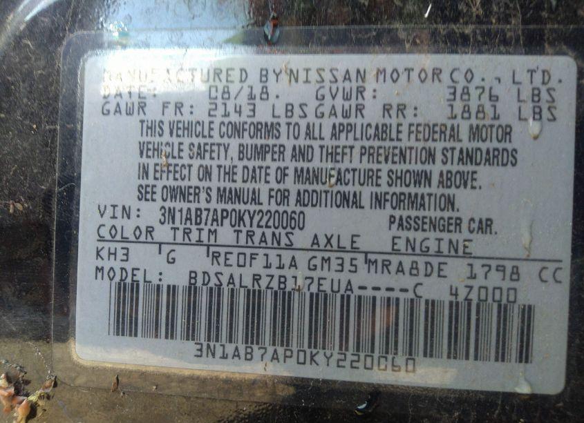 Photo 9 of 2019 Nissan Sentra SR (VIN 3N1AB7AP0KY220060)