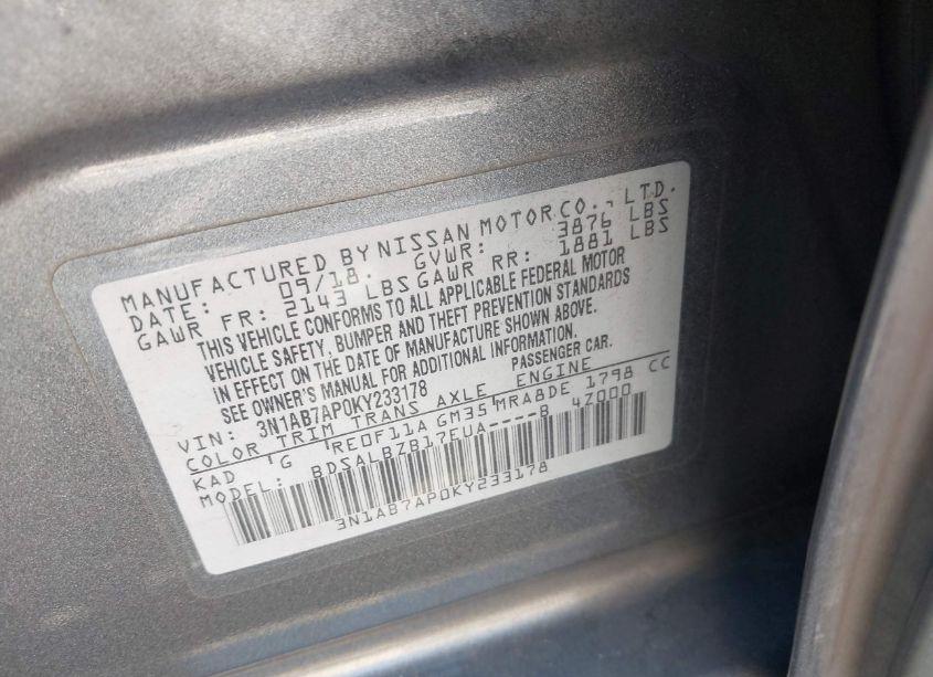 Photo 9 of 2019 Nissan Sentra S (VIN 3N1AB7AP0KY233178)