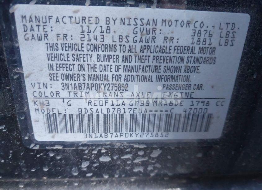 Photo 9 of 2019 Nissan Sentra SV (VIN 3N1AB7AP0KY275852)