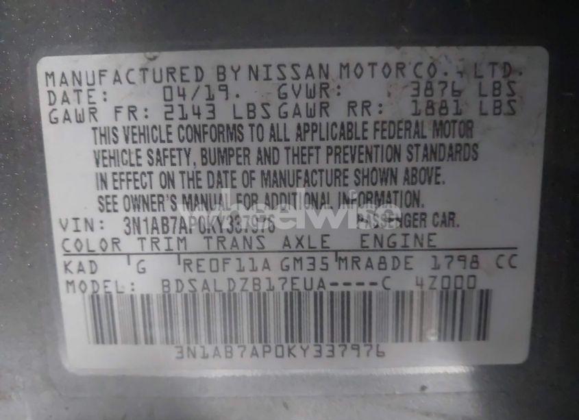 Photo 9 of 2019 Nissan Sentra SV (VIN 3N1AB7AP0KY337976)