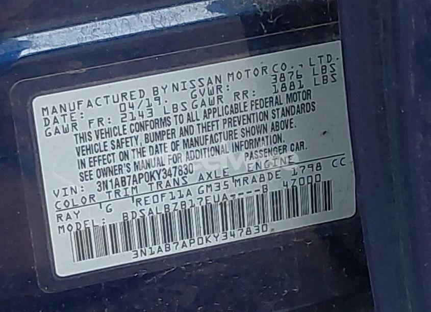 Photo 9 of 2019 Nissan Sentra S (VIN 3N1AB7AP0KY347830)