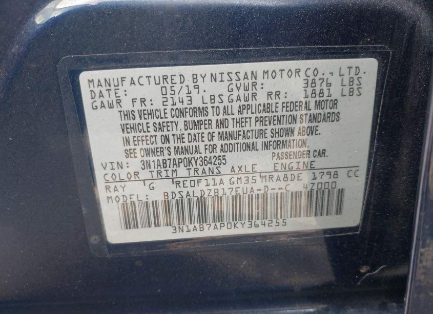 Photo 9 of 2019 Nissan Sentra SV (VIN 3N1AB7AP0KY364255)