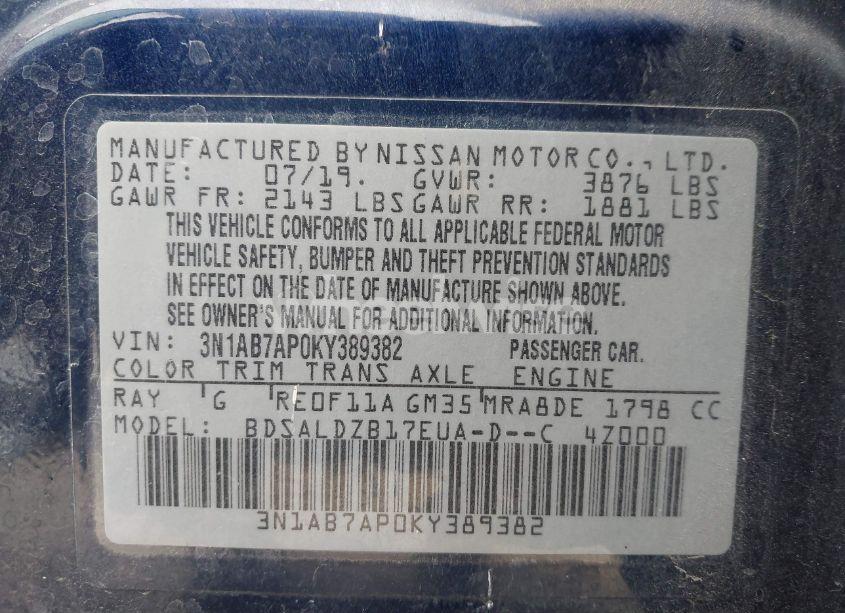 Photo 9 of 2019 Nissan Sentra SV (VIN 3N1AB7AP0KY389382)