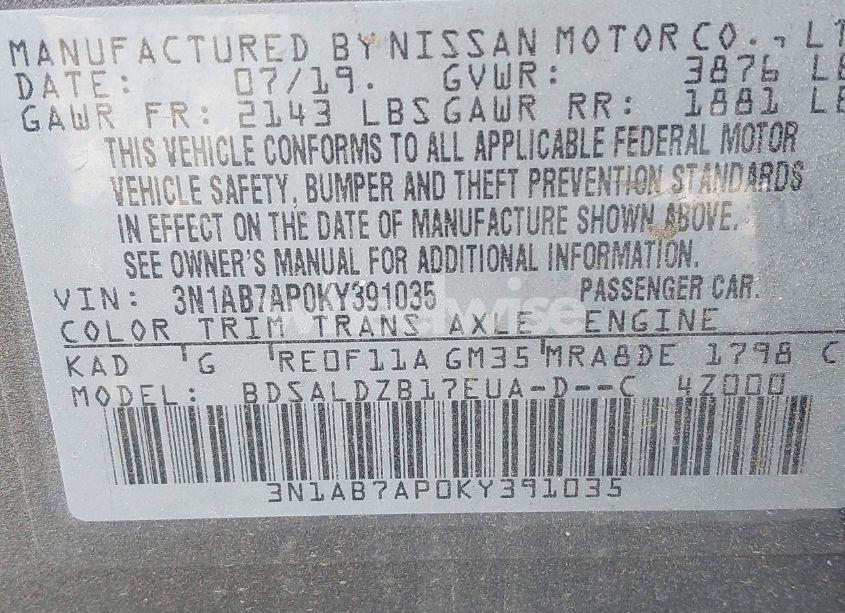 Photo 9 of 2019 Nissan Sentra SV (VIN 3N1AB7AP0KY391035)