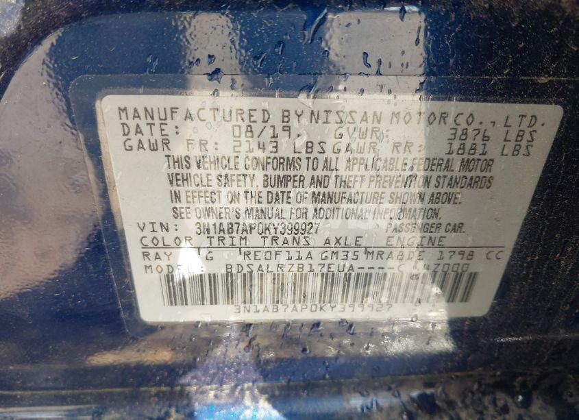 Photo 9 of 2019 Nissan Sentra SR (VIN 3N1AB7AP0KY399927)