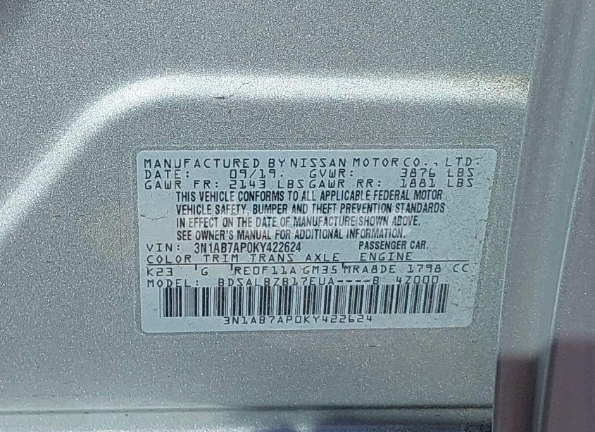 Photo 9 of 2019 Nissan Sentra S (VIN 3N1AB7AP0KY422624)