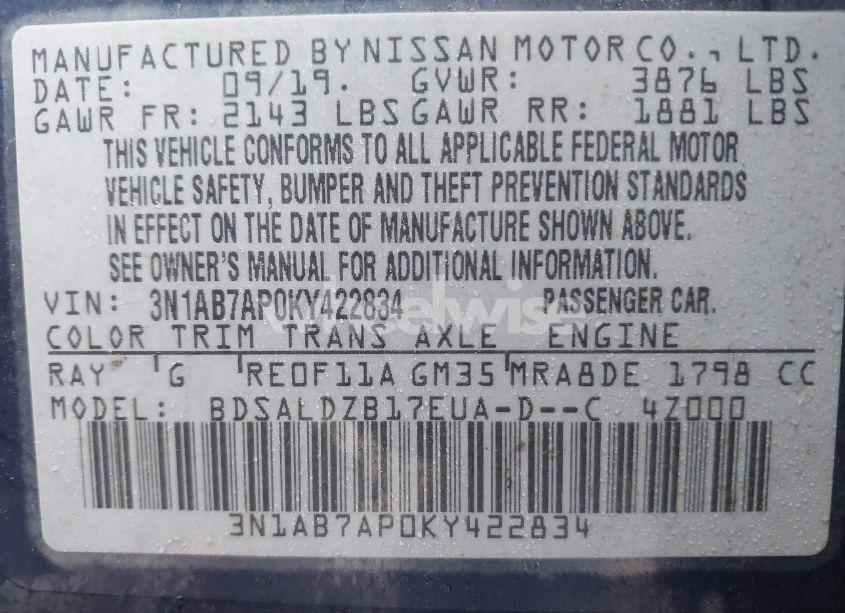 Photo 9 of 2019 Nissan Sentra SV (VIN 3N1AB7AP0KY422834)