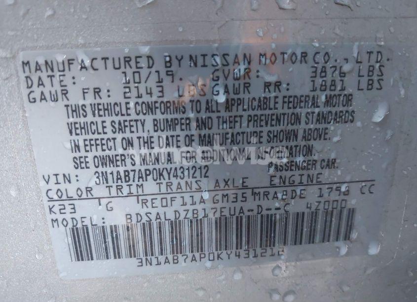 Photo 9 of 2019 Nissan Sentra SV (VIN 3N1AB7AP0KY431212)