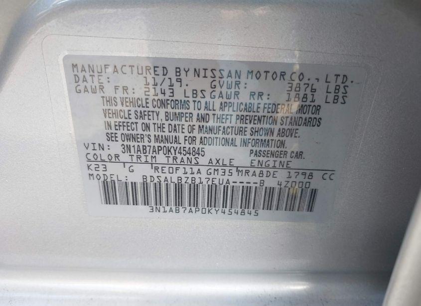 Photo 9 of 2019 Nissan Sentra S (VIN 3N1AB7AP0KY454845)