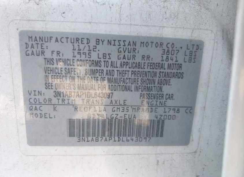 Photo 9 of 2013 Nissan Sentra SL (VIN 3N1AB7AP1DL643097)