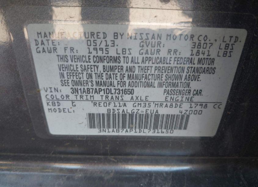 Photo 9 of 2013 Nissan Sentra SL (VIN 3N1AB7AP1DL731650)