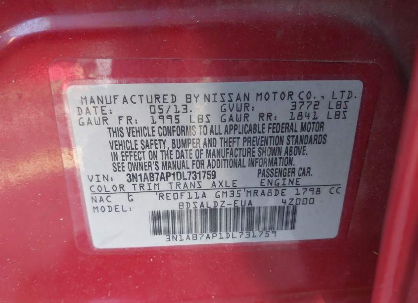 Photo 9 of 2013 Nissan Sentra SV (VIN 3N1AB7AP1DL731759)