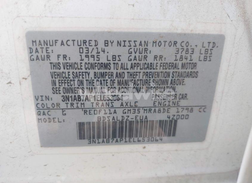 Photo 9 of 2014 Nissan Sentra FE+ S/FE+ SV/S/SL/SR/SV (VIN 3N1AB7AP1EL653064)