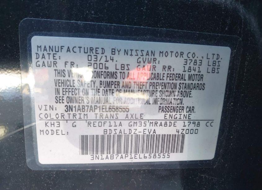 Photo 9 of 2014 Nissan Sentra FE+ S/FE+ SV/S/SL/SR/SV (VIN 3N1AB7AP1EL658555)