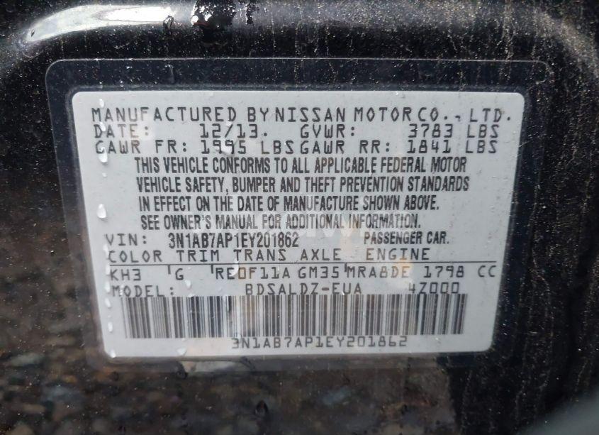 Photo 9 of 2014 Nissan Sentra FE+ S/FE+ SV/S/SL/SR/SV (VIN 3N1AB7AP1EY201862)