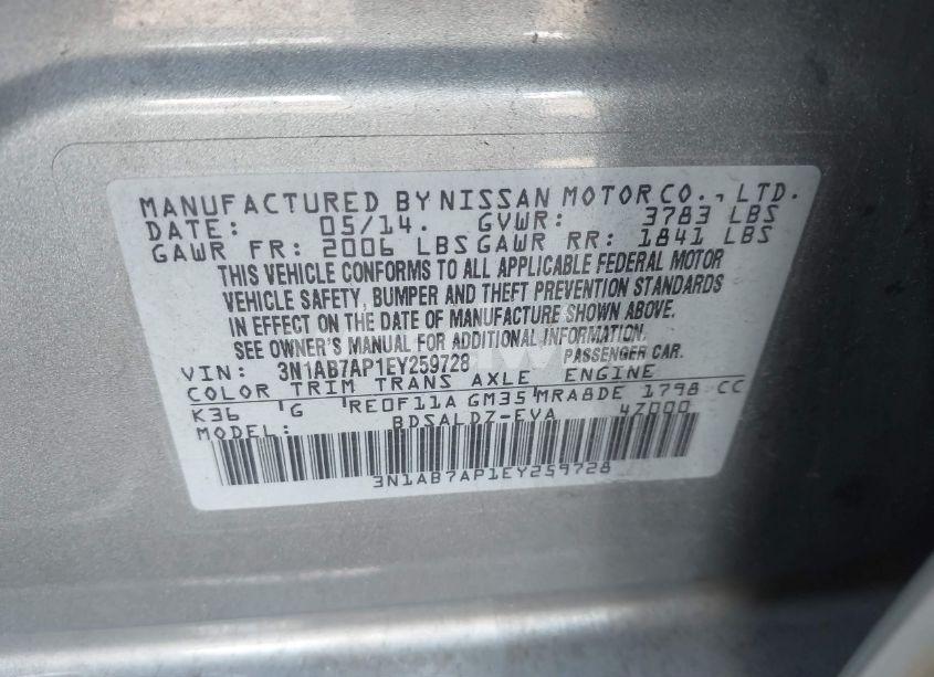 Photo 9 of 2014 Nissan Sentra FE+ S/FE+ SV/S/SL/SR/SV (VIN 3N1AB7AP1EY259728)