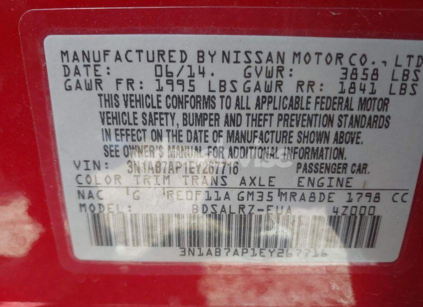 Photo 9 of 2014 Nissan Sentra SR (VIN 3N1AB7AP1EY267716)