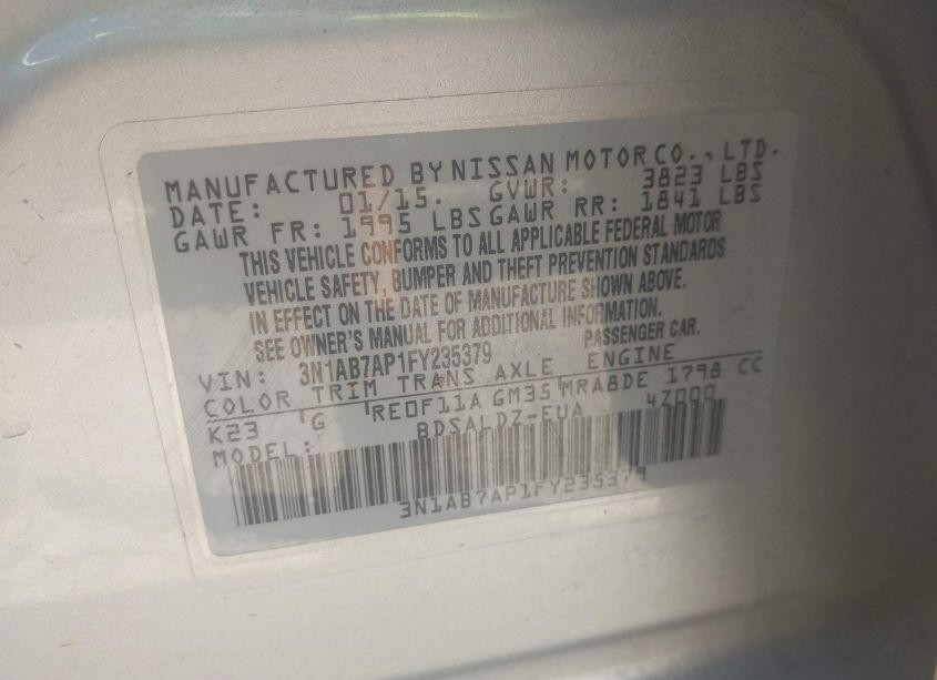 Photo 9 of 2015 Nissan Sentra SV (VIN 3N1AB7AP1FY235379)