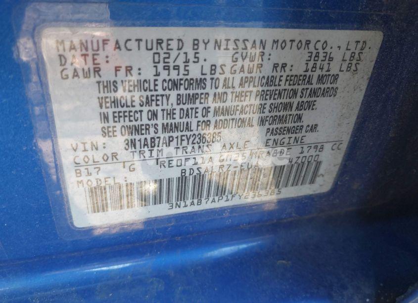 Photo 9 of 2015 Nissan Sentra SR (VIN 3N1AB7AP1FY236385)