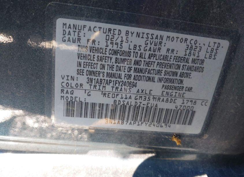 Photo 9 of 2015 Nissan Sentra SV (VIN 3N1AB7AP1FY240694)