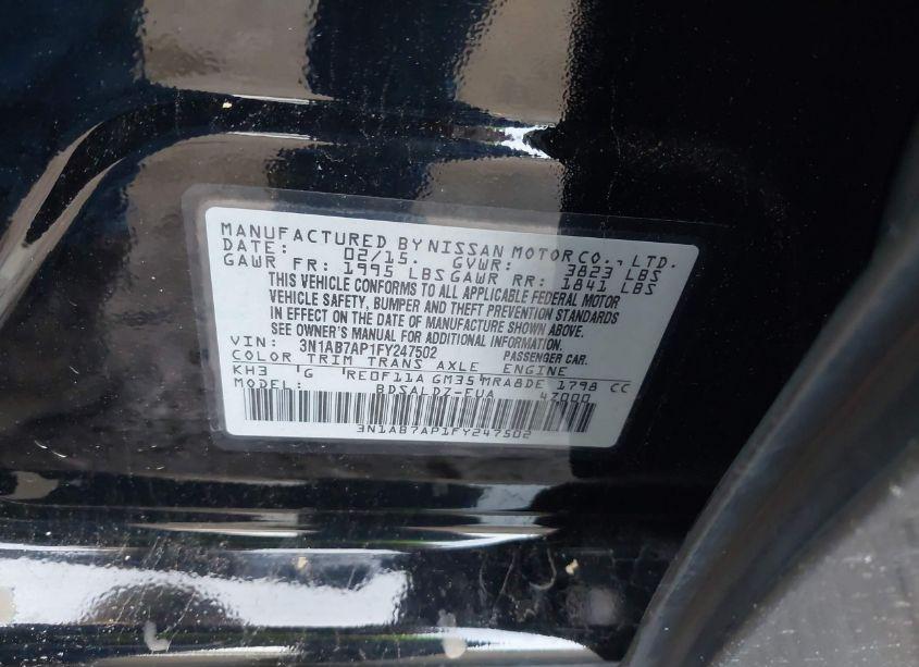 Photo 9 of 2015 Nissan Sentra FE+ S/S/SL/SR/SV (VIN 3N1AB7AP1FY247502)
