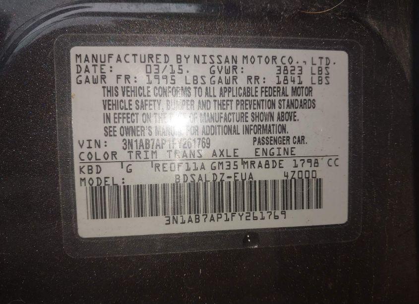 Photo 9 of 2015 Nissan Sentra SV (VIN 3N1AB7AP1FY261769)