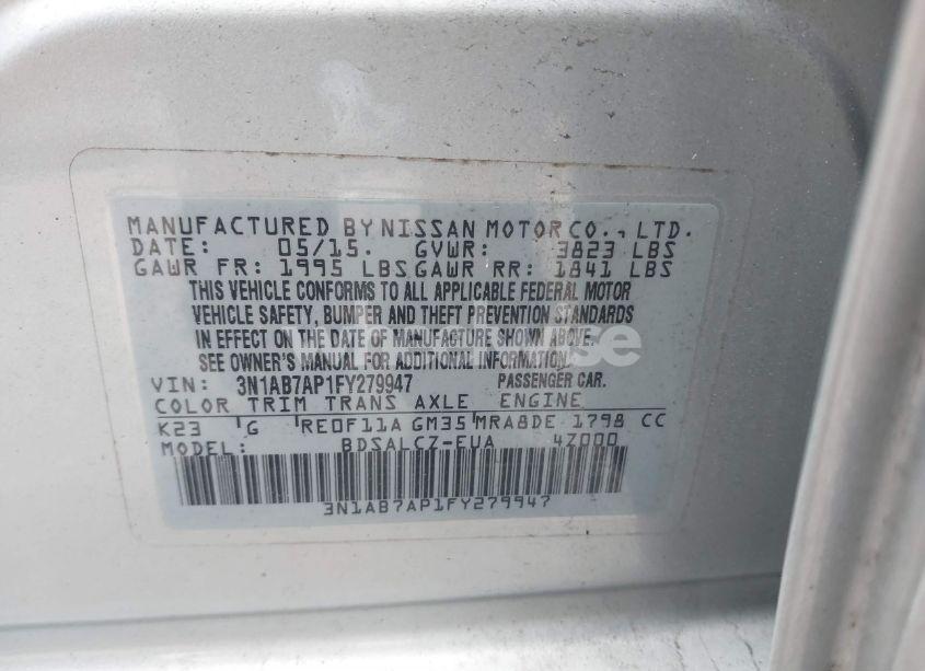 Photo 9 of 2015 Nissan Sentra S (VIN 3N1AB7AP1FY279947)