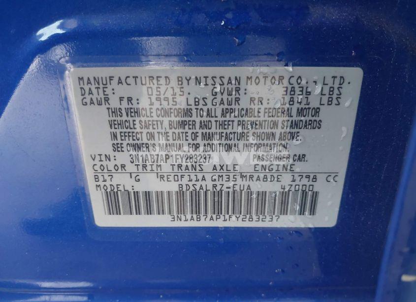Photo 9 of 2015 Nissan Sentra SR (VIN 3N1AB7AP1FY283237)