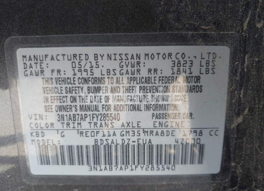 Photo 9 of 2015 Nissan Sentra SV (VIN 3N1AB7AP1FY285540)
