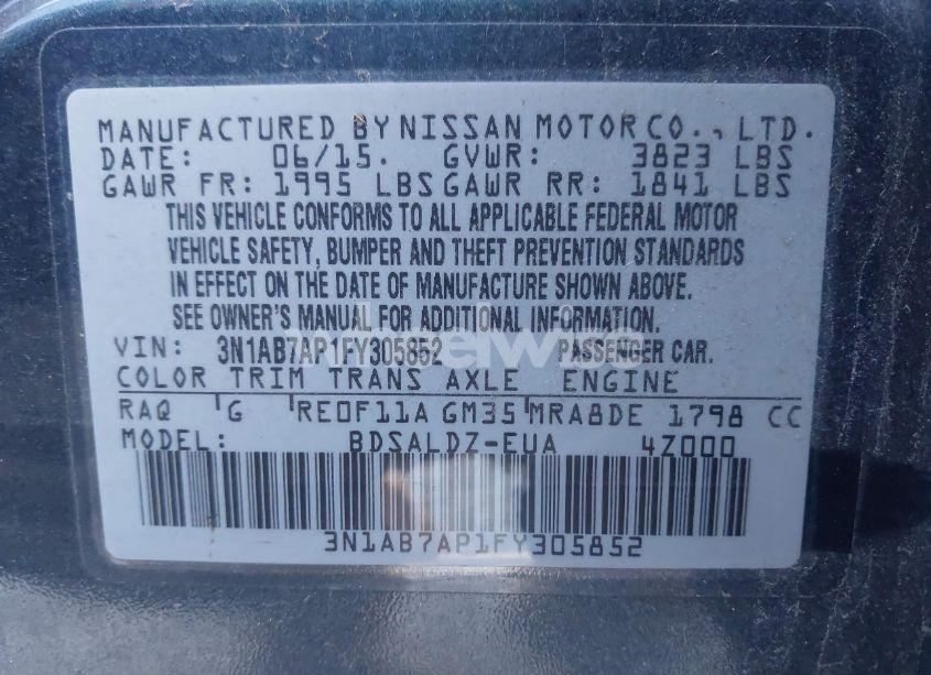 Photo 9 of 2015 Nissan Sentra SV (VIN 3N1AB7AP1FY305852)