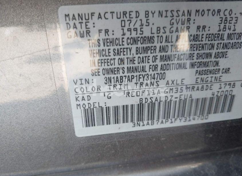 Photo 9 of 2015 Nissan Sentra SV (VIN 3N1AB7AP1FY314700)