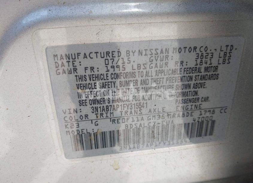 Photo 9 of 2015 Nissan Sentra S (VIN 3N1AB7AP1FY315541)