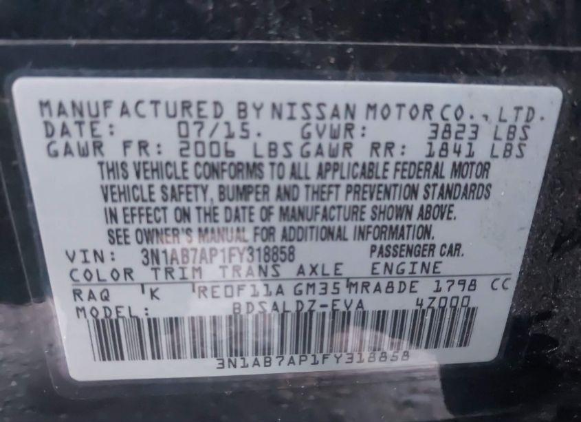 Photo 9 of 2015 Nissan Sentra SV (VIN 3N1AB7AP1FY318858)