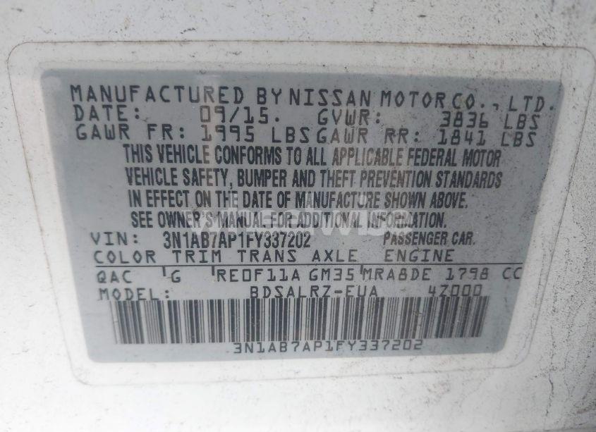 Photo 9 of 2015 Nissan Sentra SR (VIN 3N1AB7AP1FY337202)