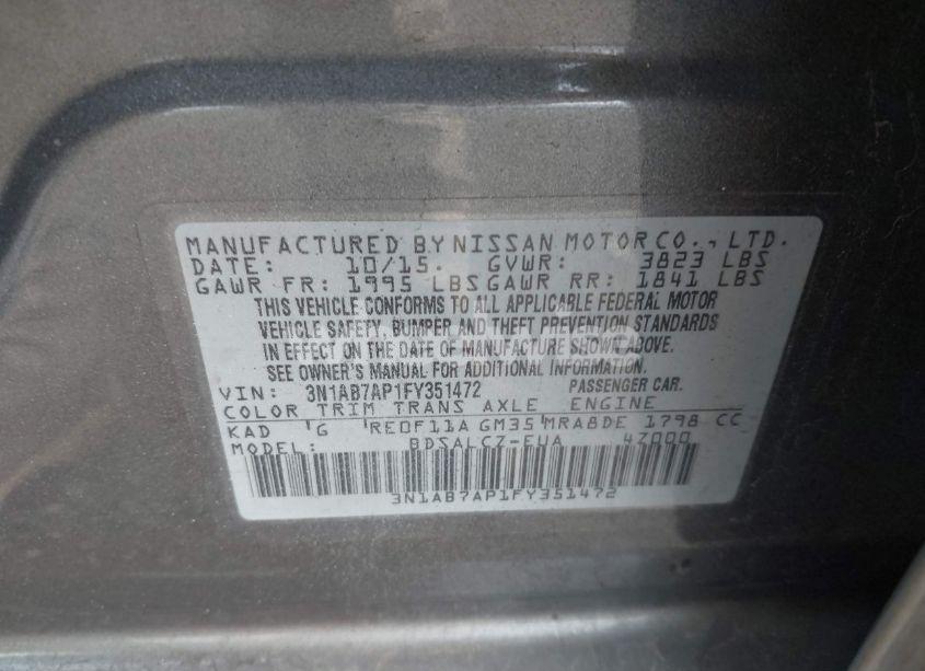 Photo 9 of 2015 Nissan Sentra S (VIN 3N1AB7AP1FY351472)