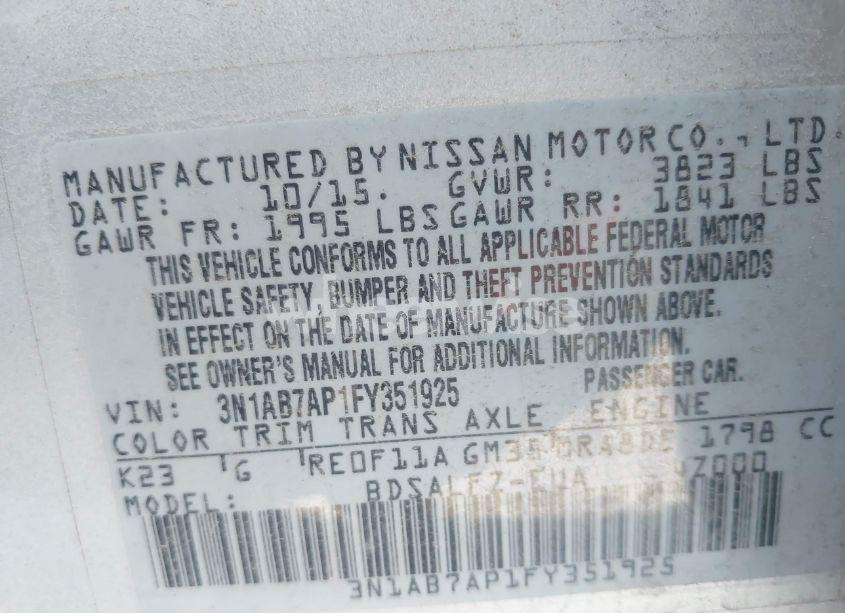 Photo 9 of 2015 Nissan Sentra FE+ S (VIN 3N1AB7AP1FY351925)