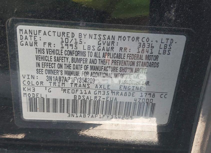 Photo 9 of 2015 Nissan Sentra SR (VIN 3N1AB7AP1FY354209)