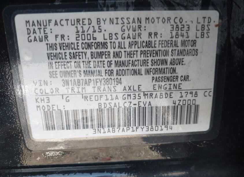 Photo 9 of 2015 Nissan Sentra S (VIN 3N1AB7AP1FY380194)
